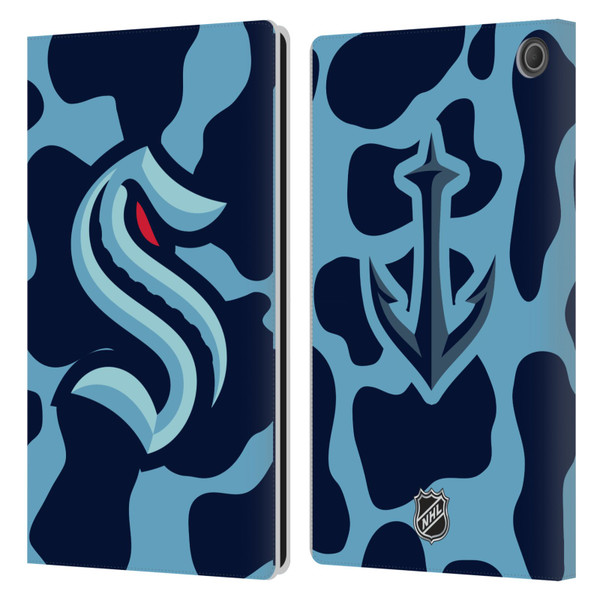 NHL Seattle Kraken Cow Pattern Leather Book Wallet Case Cover For Amazon Fire Max 11 2023