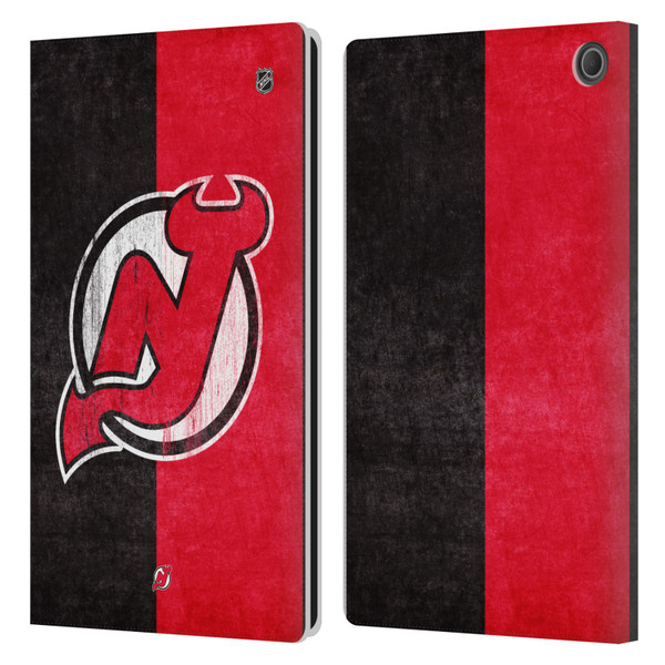NHL New Jersey Devils Half Distressed Leather Book Wallet Case Cover For Amazon Fire Max 11 2023