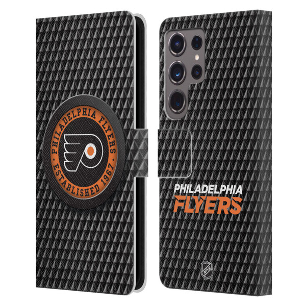 NHL Philadelphia Flyers Puck Texture Leather Book Wallet Case Cover For Samsung Galaxy S24 Ultra 5G