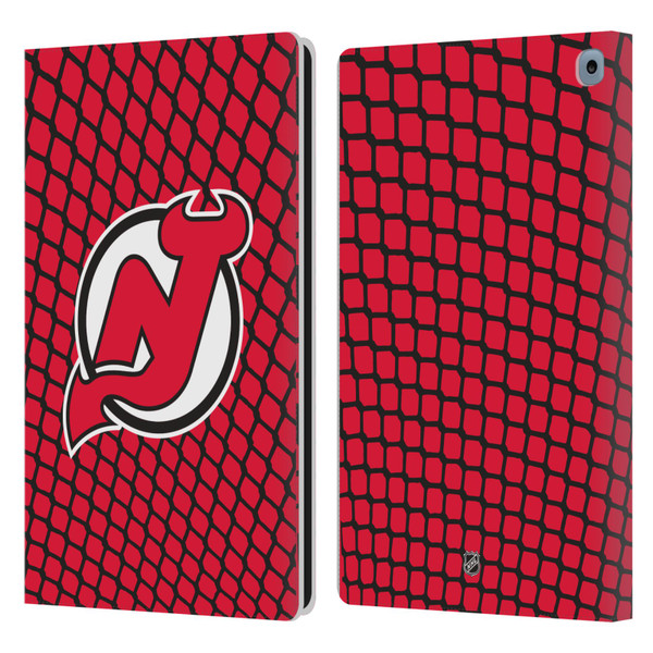 NHL New Jersey Devils Net Pattern Leather Book Wallet Case Cover For Amazon Fire HD 10 / Plus 2021