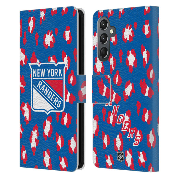 NHL New York Rangers Leopard Patten Leather Book Wallet Case Cover For Samsung Galaxy A25 5G