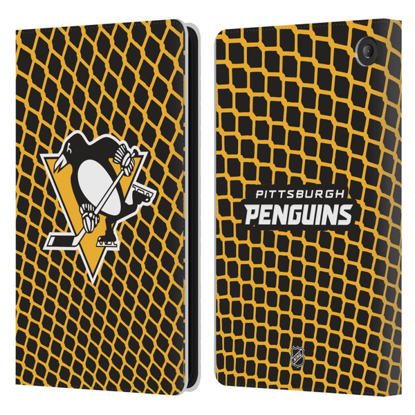 NHL Pittsburgh Penguins Net Pattern Leather Book Wallet Case Cover For Amazon Fire 7 2022