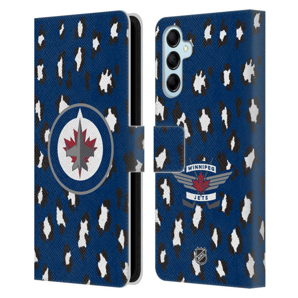NHL Winnipeg Jets Leopard Patten Leather Book Wallet Case Cover For Samsung Galaxy M14 5G
