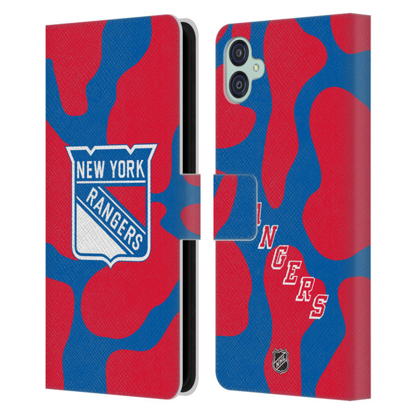 NHL New York Rangers Cow Pattern Leather Book Wallet Case Cover For Samsung Galaxy M04 5G / A04e