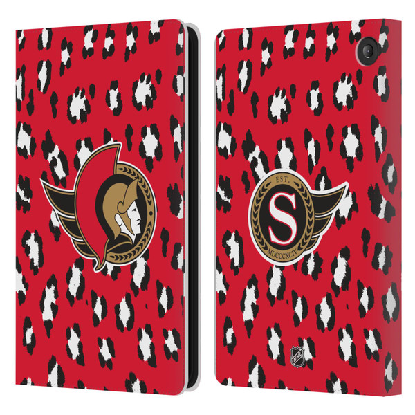 NHL Ottawa Senators Leopard Patten Leather Book Wallet Case Cover For Amazon Fire 7 2022