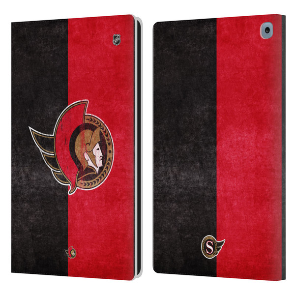 NHL Ottawa Senators Half Distressed Leather Book Wallet Case Cover For Amazon Fire HD 10 / Plus 2021