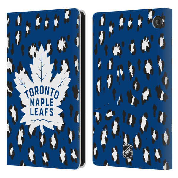 NHL Toronto Maple Leafs Leopard Patten Leather Book Wallet Case Cover For Amazon Fire 7 2022