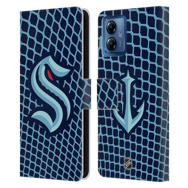 NHL Seattle Kraken Net Pattern Leather Book Wallet Case Cover For Motorola Moto G14