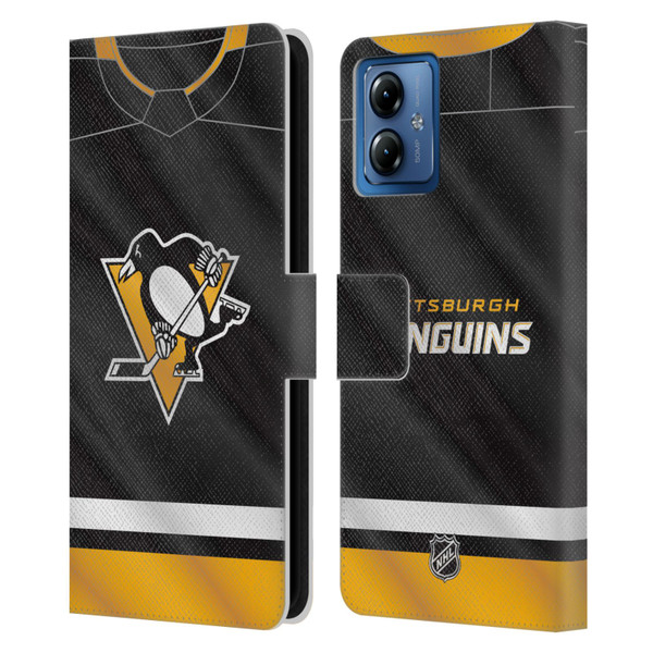 NHL Pittsburgh Penguins Jersey Leather Book Wallet Case Cover For Motorola Moto G14