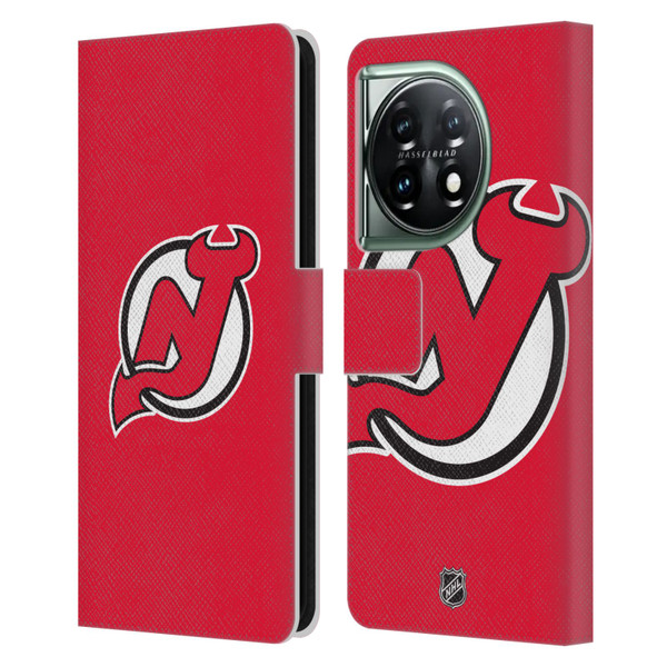 NHL New Jersey Devils Plain Leather Book Wallet Case Cover For OnePlus 11 5G