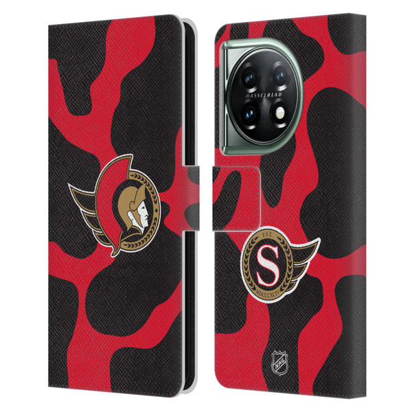 NHL Ottawa Senators Cow Pattern Leather Book Wallet Case Cover For OnePlus 11 5G