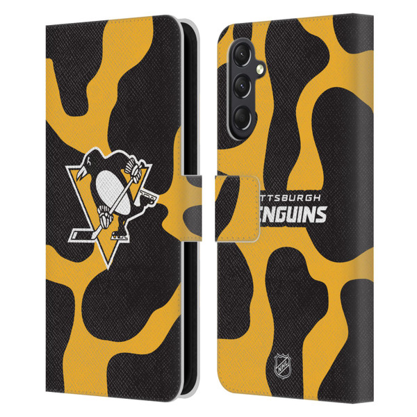 NHL Pittsburgh Penguins Cow Pattern Leather Book Wallet Case Cover For Samsung Galaxy A24 4G / M34 5G