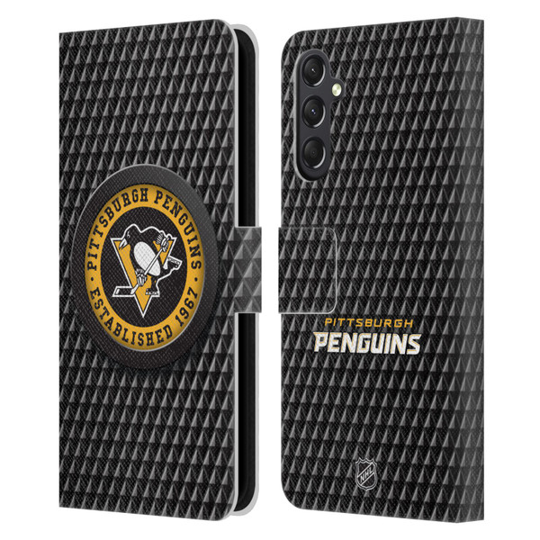 NHL Pittsburgh Penguins Puck Texture Leather Book Wallet Case Cover For Samsung Galaxy A24 4G / M34 5G