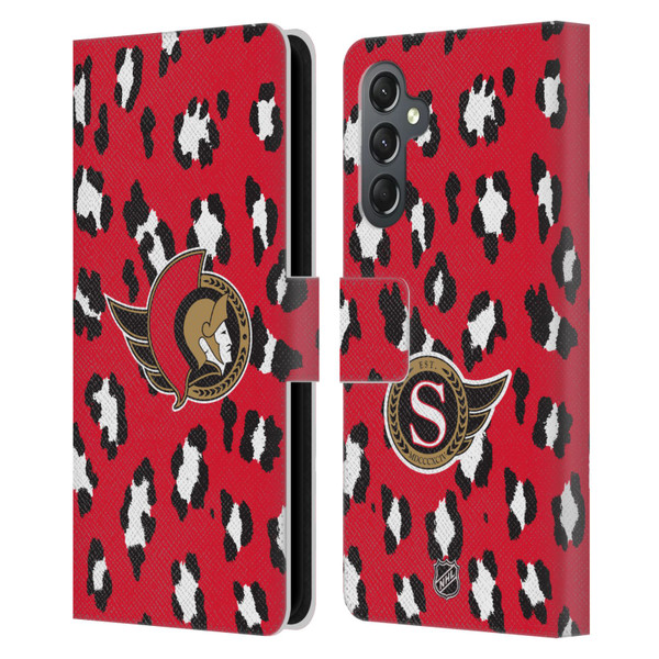 NHL Ottawa Senators Leopard Patten Leather Book Wallet Case Cover For Samsung Galaxy A25 5G