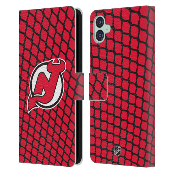 NHL New Jersey Devils Net Pattern Leather Book Wallet Case Cover For Samsung Galaxy M04 5G / A04e