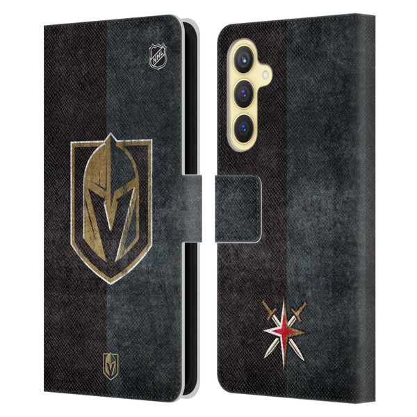 NHL Vegas Golden Knights Half Distressed Leather Book Wallet Case Cover For Samsung Galaxy S23 FE 5G