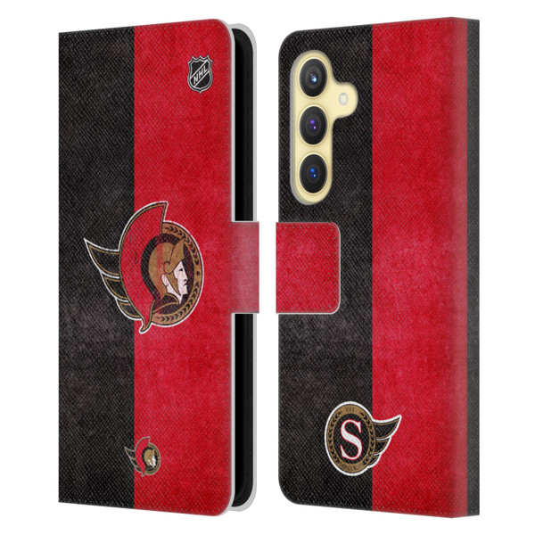 NHL Ottawa Senators Half Distressed Leather Book Wallet Case Cover For Samsung Galaxy S24 5G