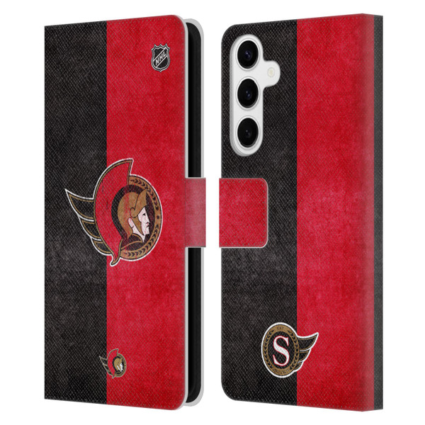 NHL Ottawa Senators Half Distressed Leather Book Wallet Case Cover For Samsung Galaxy S24+ 5G