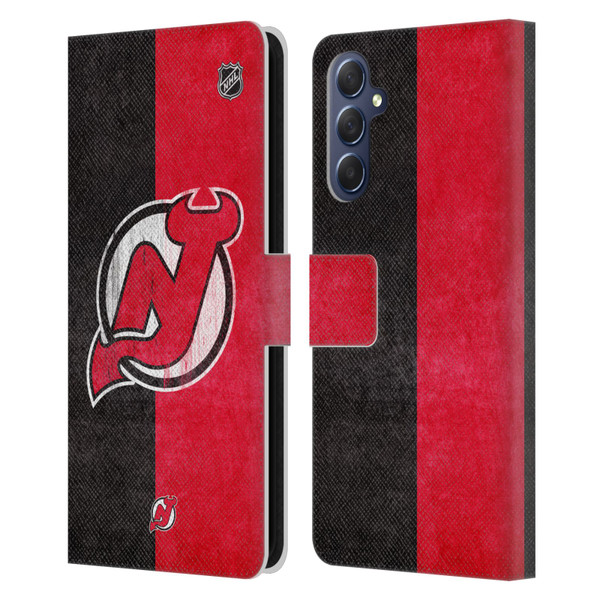 NHL New Jersey Devils Half Distressed Leather Book Wallet Case Cover For Samsung Galaxy M54 5G