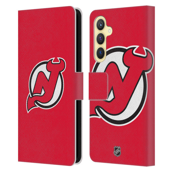 NHL New Jersey Devils Plain Leather Book Wallet Case Cover For Samsung Galaxy S23 FE 5G