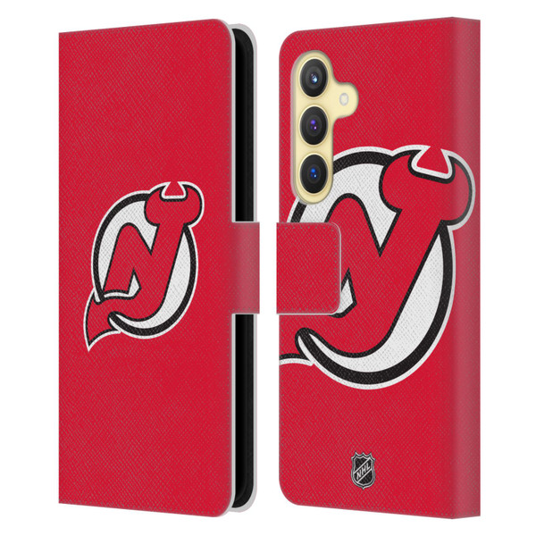 NHL New Jersey Devils Plain Leather Book Wallet Case Cover For Samsung Galaxy S24 5G