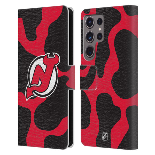 NHL New Jersey Devils Cow Pattern Leather Book Wallet Case Cover For Samsung Galaxy S24 Ultra 5G