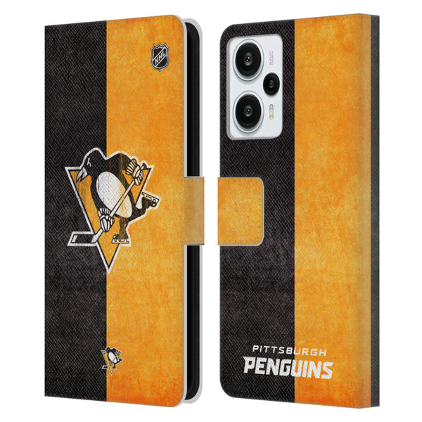NHL Pittsburgh Penguins Half Distressed Leather Book Wallet Case Cover For Xiaomi Redmi Note 12T