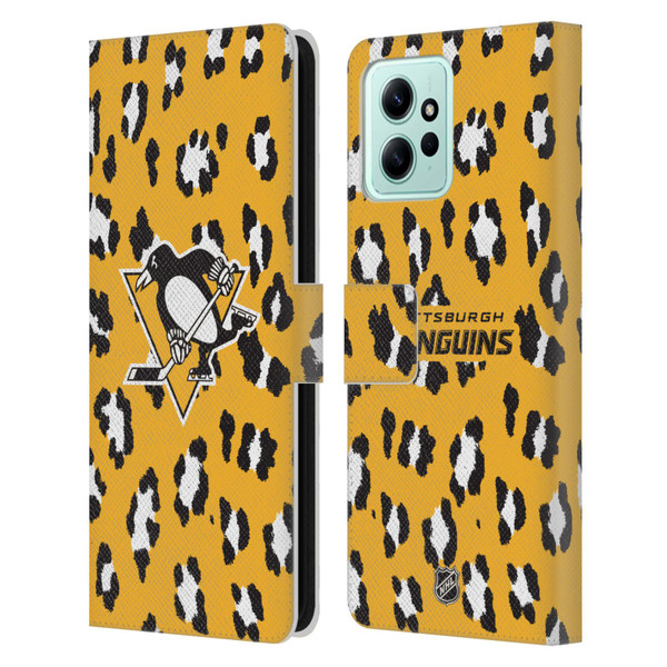 NHL Pittsburgh Penguins Leopard Patten Leather Book Wallet Case Cover For Xiaomi Redmi 12