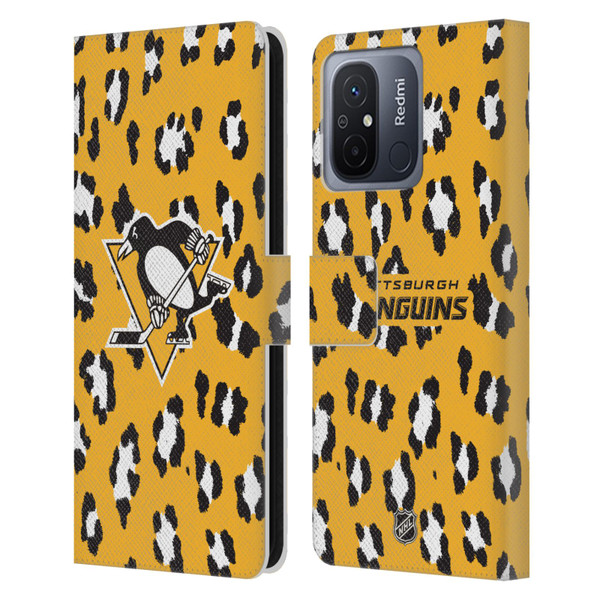 NHL Pittsburgh Penguins Leopard Patten Leather Book Wallet Case Cover For Xiaomi Redmi 12C