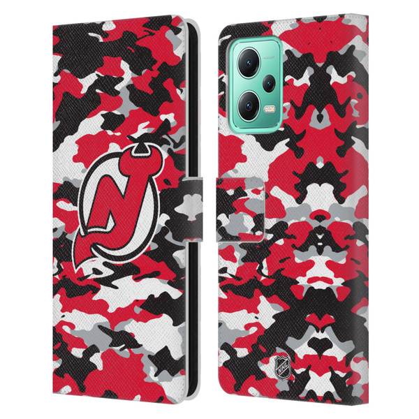 NHL New Jersey Devils Camouflage Leather Book Wallet Case Cover For Xiaomi Redmi Note 12 5G