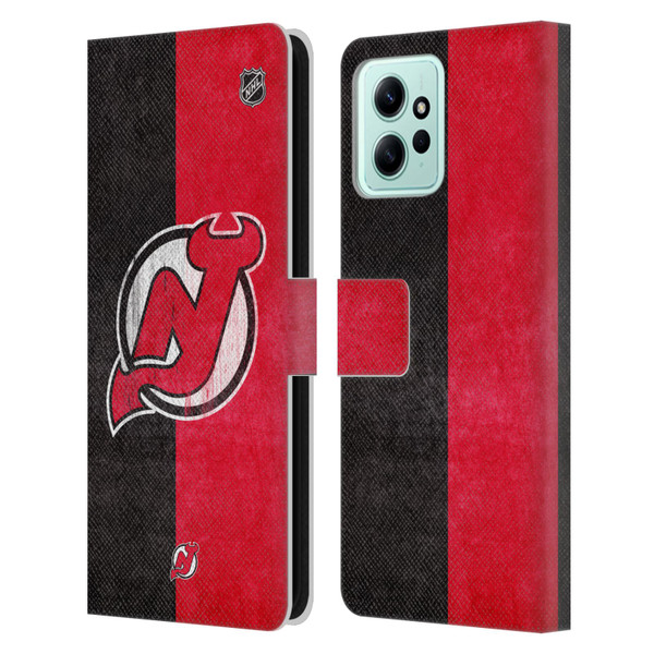 NHL New Jersey Devils Half Distressed Leather Book Wallet Case Cover For Xiaomi Redmi 12
