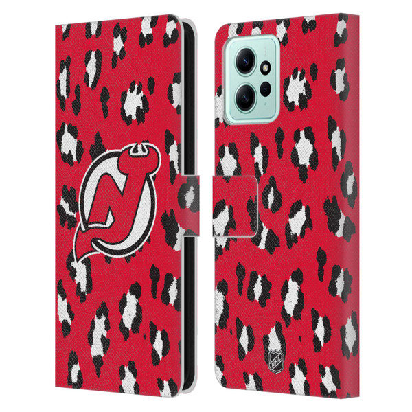 NHL New Jersey Devils Leopard Patten Leather Book Wallet Case Cover For Xiaomi Redmi 12