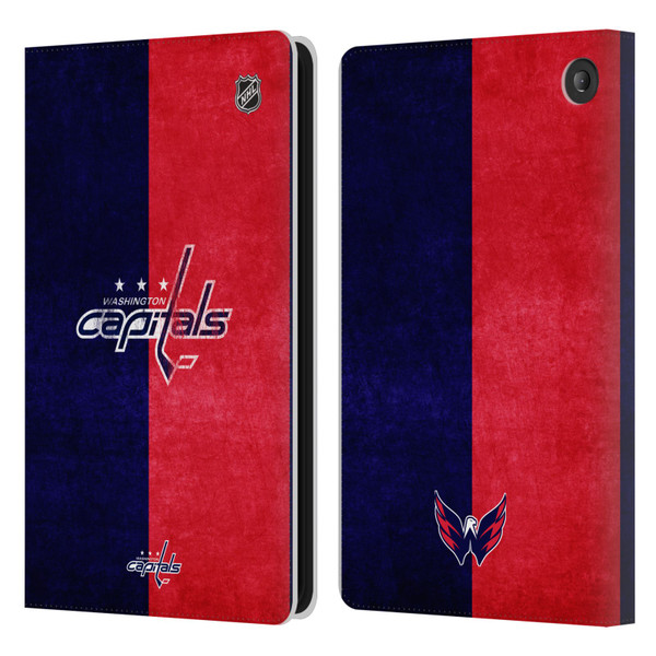 NHL Washington Capitals Half Distressed Leather Book Wallet Case Cover For Amazon Fire 7 2022