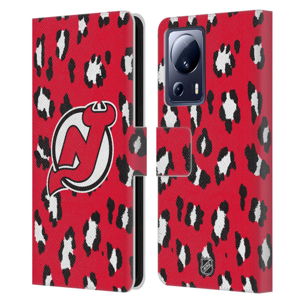 NHL New Jersey Devils Leopard Patten Leather Book Wallet Case Cover For Xiaomi 13 Lite 5G