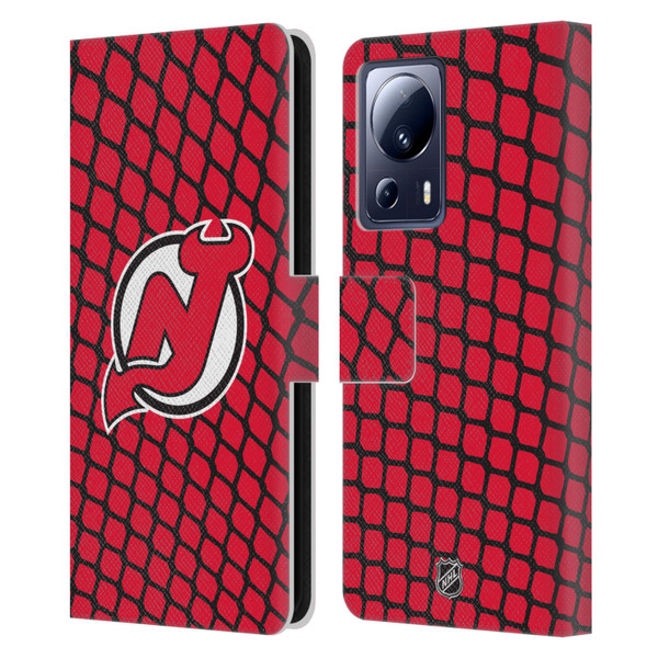 NHL New Jersey Devils Net Pattern Leather Book Wallet Case Cover For Xiaomi 13 Lite 5G