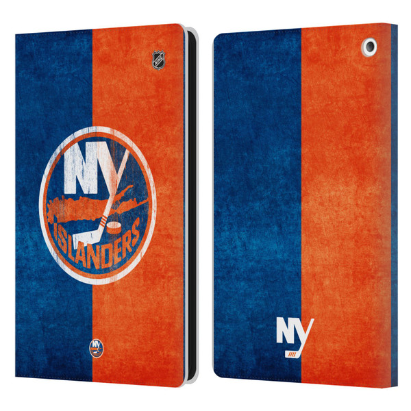 NHL New York Islanders Half Distressed Leather Book Wallet Case Cover For Amazon Fire HD 8/Fire HD 8 Plus 2020