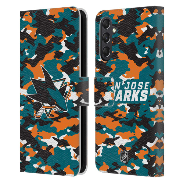 NHL San Jose Sharks Camouflage Leather Book Wallet Case Cover For Samsung Galaxy A24 4G / M34 5G