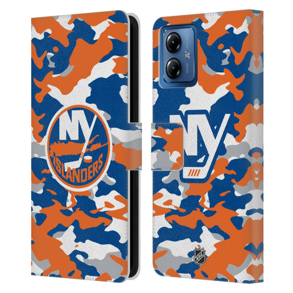 NHL New York Islanders Camouflage Leather Book Wallet Case Cover For Motorola Moto G14