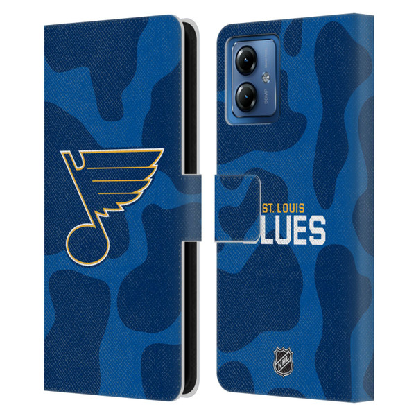 NHL St Louis Blues Cow Pattern Leather Book Wallet Case Cover For Motorola Moto G14