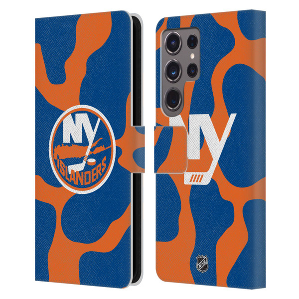 NHL New York Islanders Cow Pattern Leather Book Wallet Case Cover For Samsung Galaxy S24 Ultra 5G