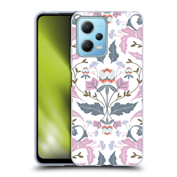 Anis Illustration Floral And Leaves Victorian Mirrored Pink Soft Gel Case for Xiaomi Redmi Note 12 5G