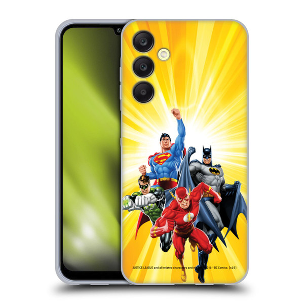 Justice League DC Comics Airbrushed Heroes Yellow Soft Gel Case for Samsung Galaxy A25 5G