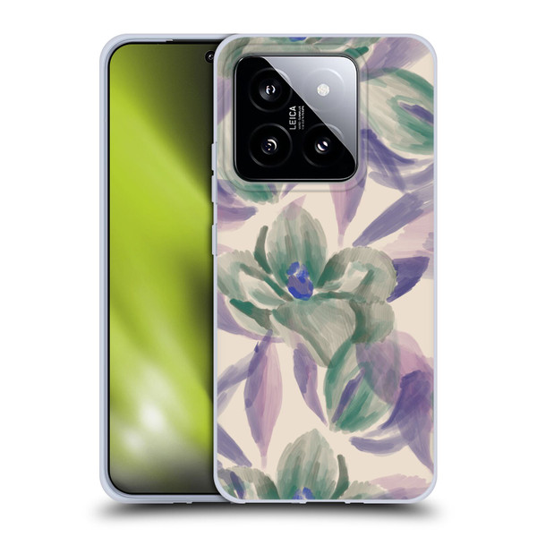 Anis Illustration Floral And Leaves Magnolias Paint Purple Soft Gel Case for Xiaomi 14