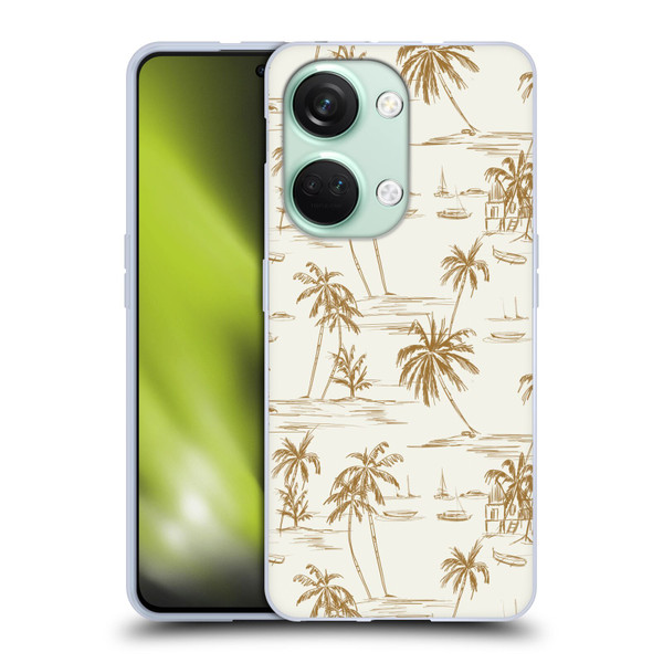 Anis Illustration Mix Pattern Beach Beige Gold Soft Gel Case for OnePlus Nord 3 5G
