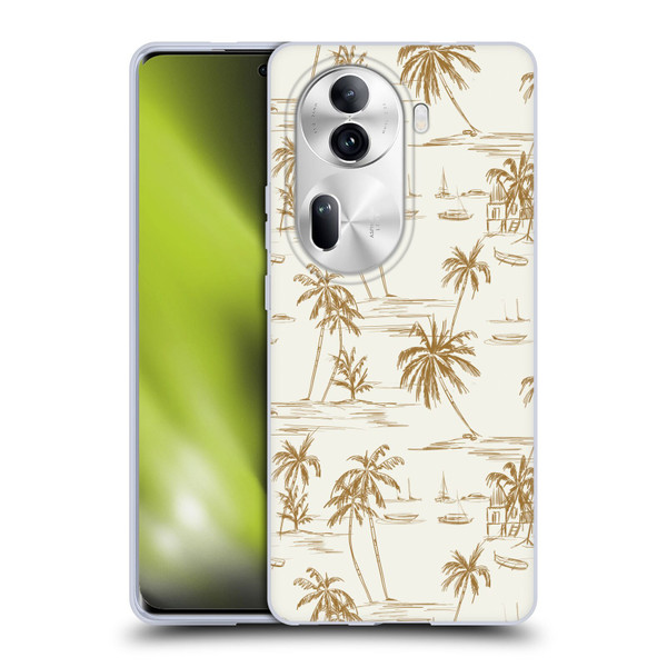 Anis Illustration Mix Pattern Beach Beige Gold Soft Gel Case for OPPO Reno11 Pro