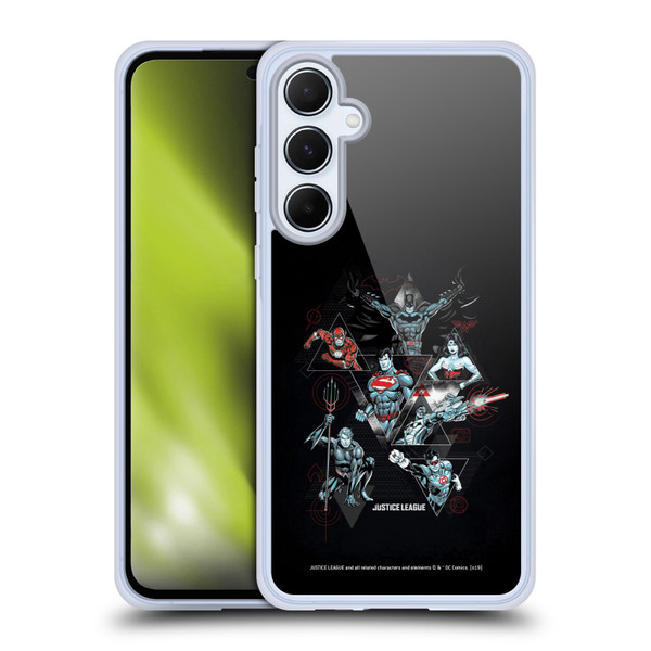 Justice League DC Comics Dark Electric Graphics Heroes Triangle Soft Gel Case for Samsung Galaxy A55 5G