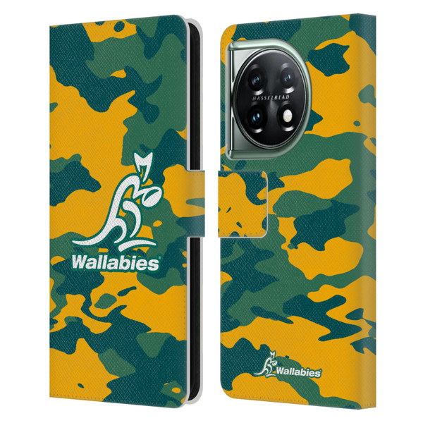Australia National Rugby Union Team Crest Camouflage Leather Book Wallet Case Cover For OnePlus 11 5G