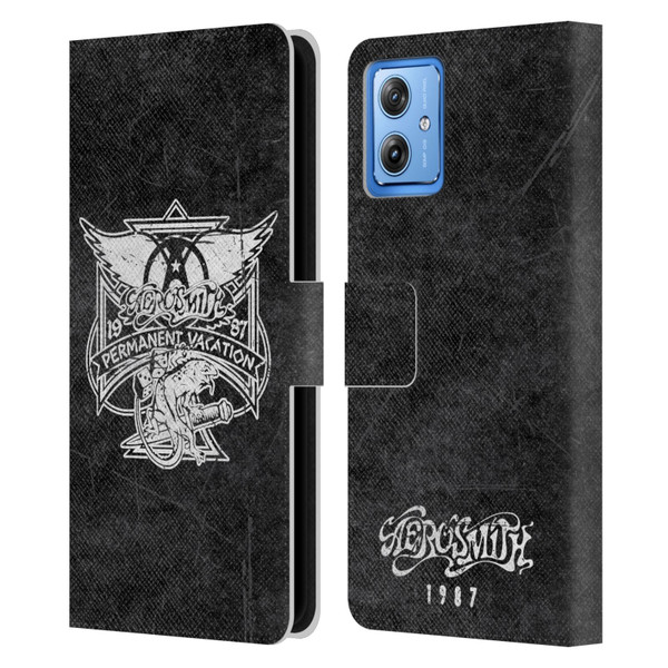 Aerosmith Black And White 1987 Permanent Vacation Leather Book Wallet Case Cover For Motorola Moto G54 5G