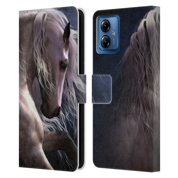 Laurie Prindle Western Stallion Night Silver Ghost II Leather Book Wallet Case Cover For Motorola Moto G14