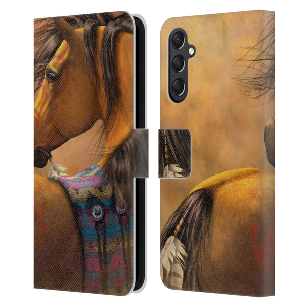 Laurie Prindle Western Stallion Kiowa Gold Leather Book Wallet Case Cover For Samsung Galaxy A24 4G / M34 5G